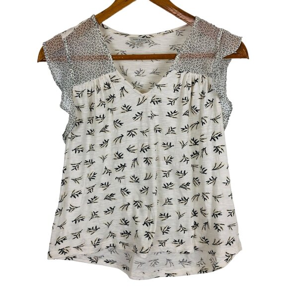 Lucky Brand Tops - Lucky Brand Women's V-neck Top Sz Small Sheer Polka Dot Sleeves Floral Print